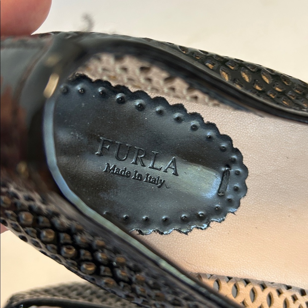 Furla Black Patent Leather Mesh Flats - Picture 8 of 17